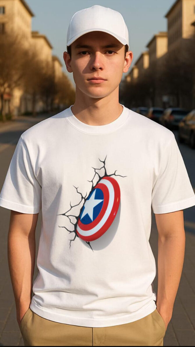 Captain Shield Graphic T-Shirt with Back Shattered Glass Print – Half sleeve