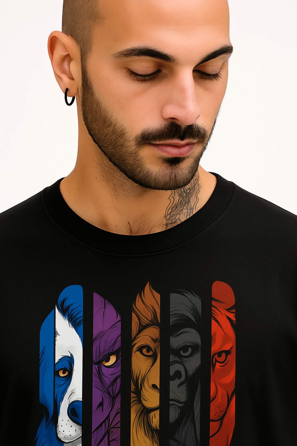 Men’s Oversized Black T-Shirt – 100% Cotton | Animal Graphic Print - Image 4