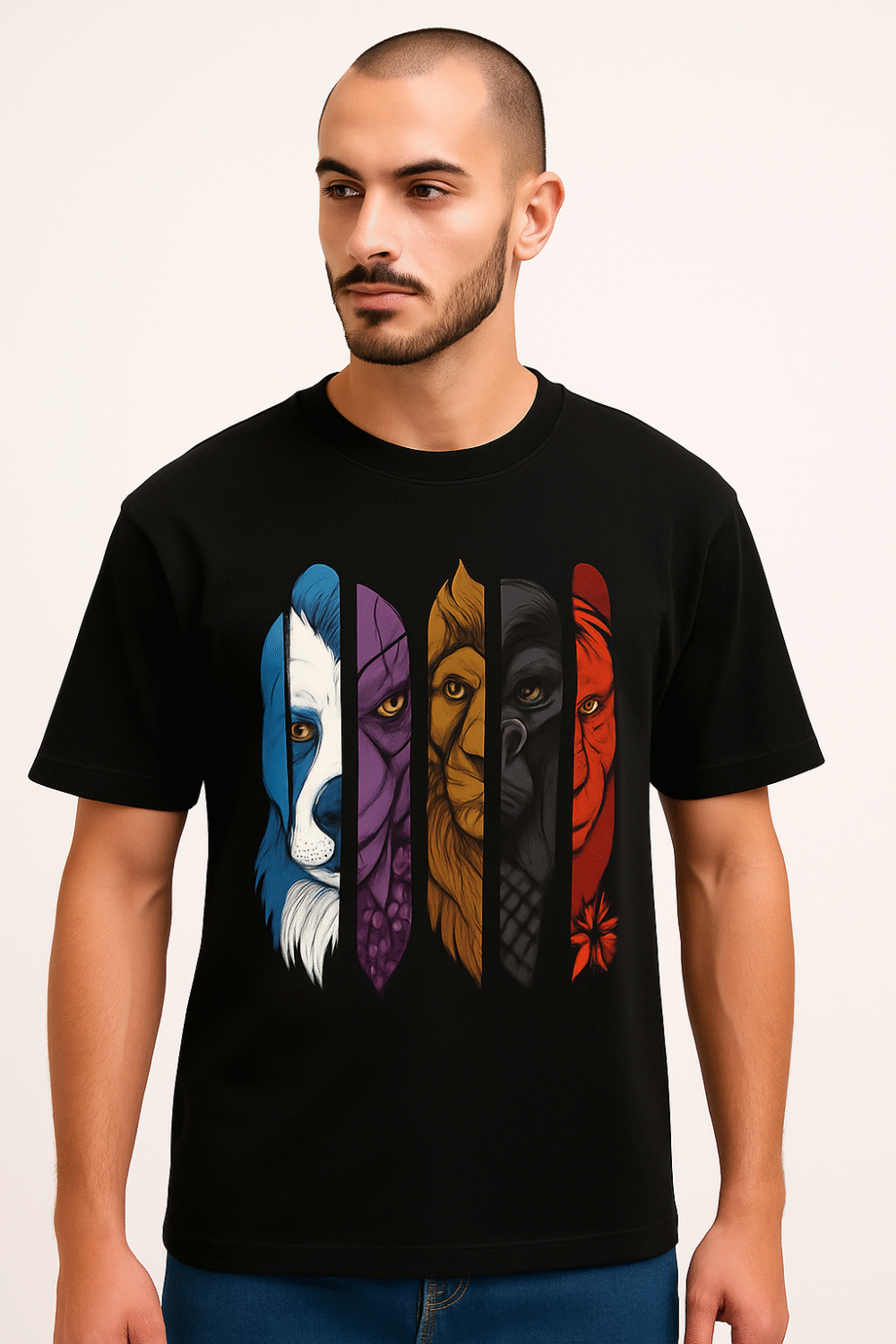 Men’s Oversized Black T-Shirt – 100% Cotton | Animal Graphic Print - Image 6